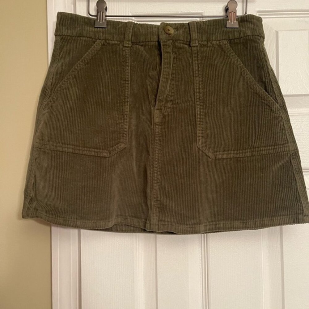 New American Eagle olive green corduroy skirt $68 Anthropologie 10